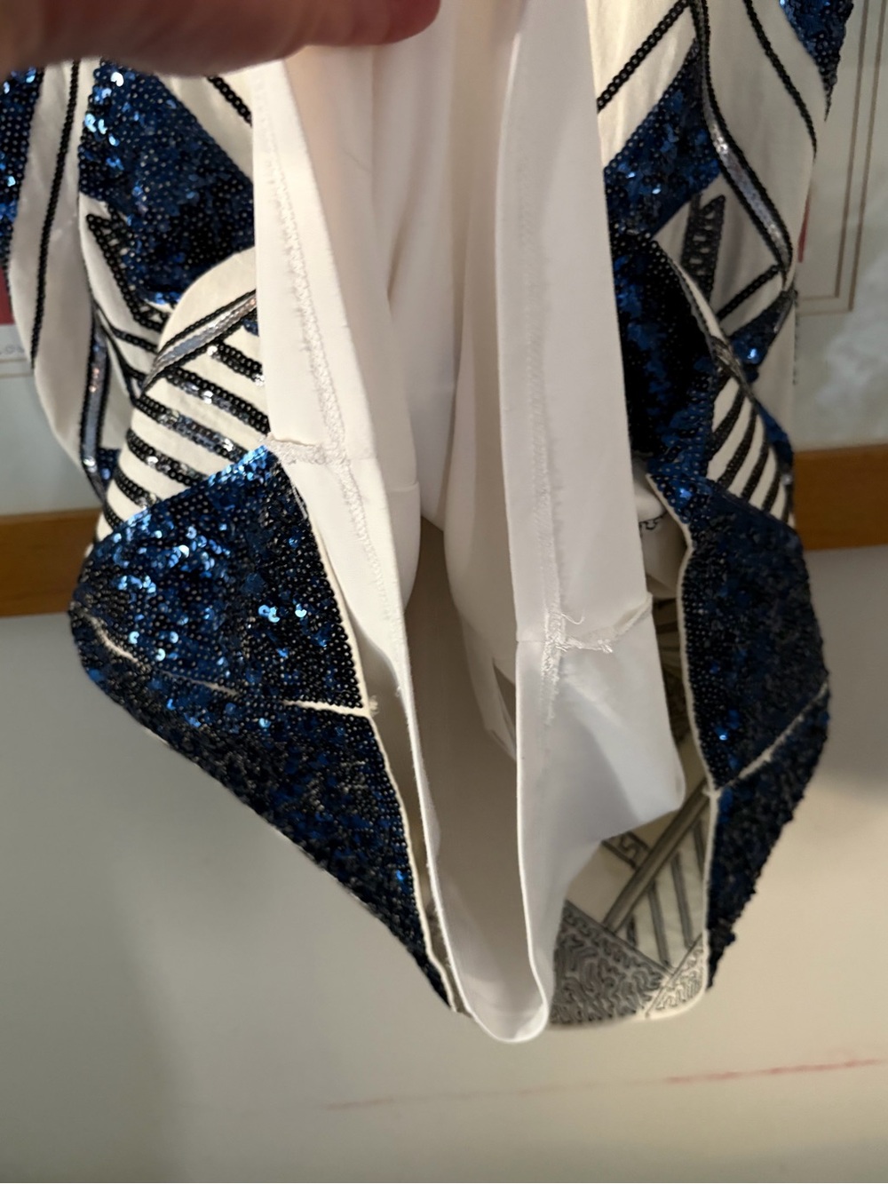 Express Blue and Cream Sequin Geometric Stretchy Fitted Mini Dress. NWOT. - Picture 5 of 7